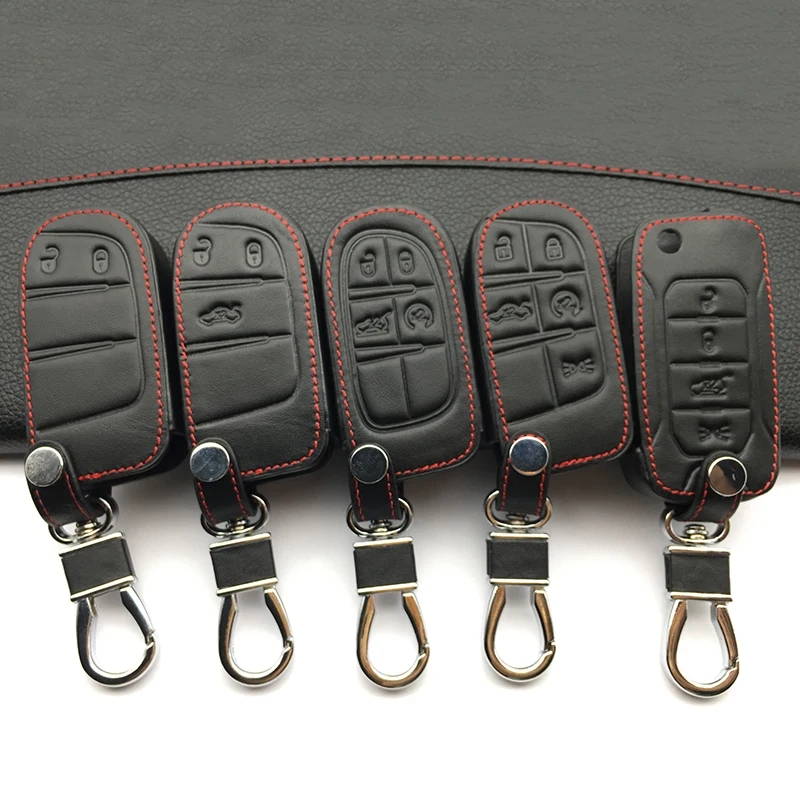 

Car Style Fashion Genuine Leather Car Key Cover For Fiat / For Jeep Renegade 2014 2015 Grand Cherokee Chrysler 300C Key cases