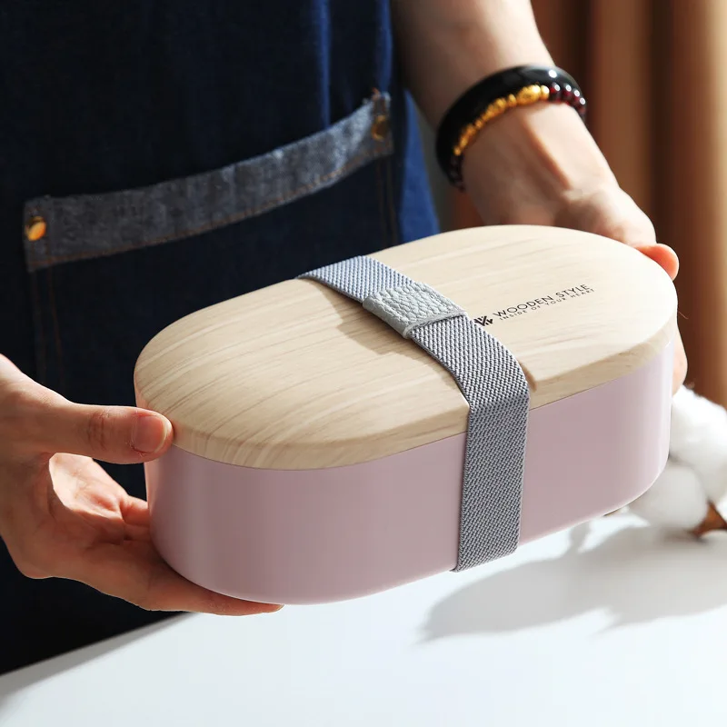 TUUTH 800 мл Ланч-бокс двухслойный деревянный на ощупь салат Bento box с столовыми приборами портативный контейнер для СВЧ еды школьный офис