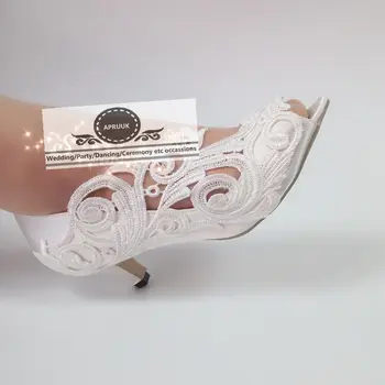 

PEEP toes sexy summer wedding shoes bride high quality lace HS305 handmade plus size 41 42 43 white laces bridal sandals