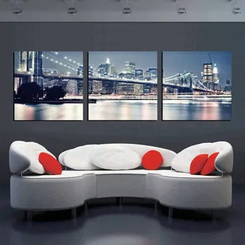 

3 Pieces Modern Home Decors Landscape Painting New York Oil Painting City Night Art Pictures Canvas Prints Free Shipping T/1049