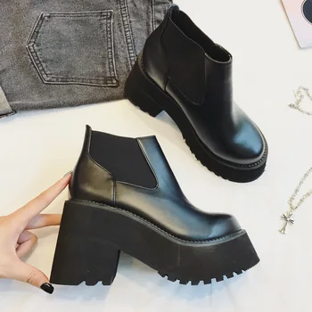 

2019 autumn new fashion simple solid color thick sole casual shoes women trend comfortable waterproof platform boots