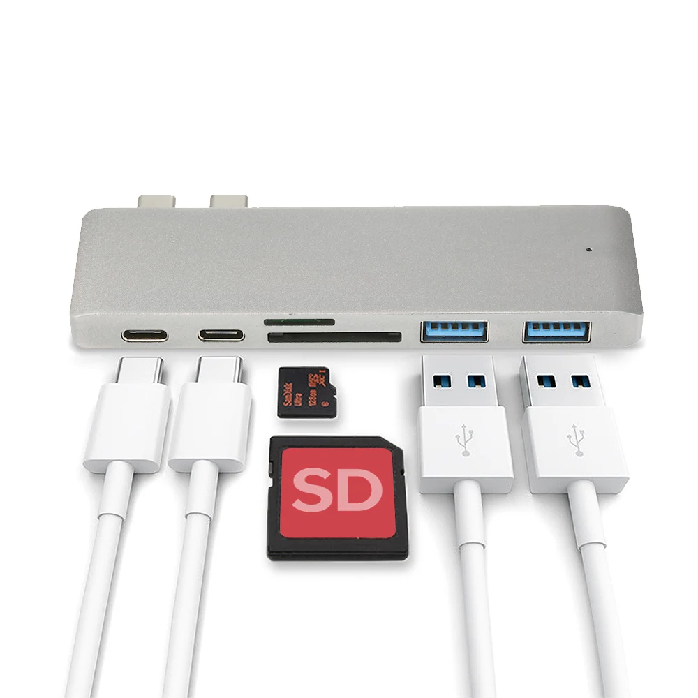 

6 in 1 Card Reader USB-C Hub Dual Type-C HUB To HDTV Adapter Support 4K HD SD TRF Reader Hub PC Accessories & Parts For Macbook