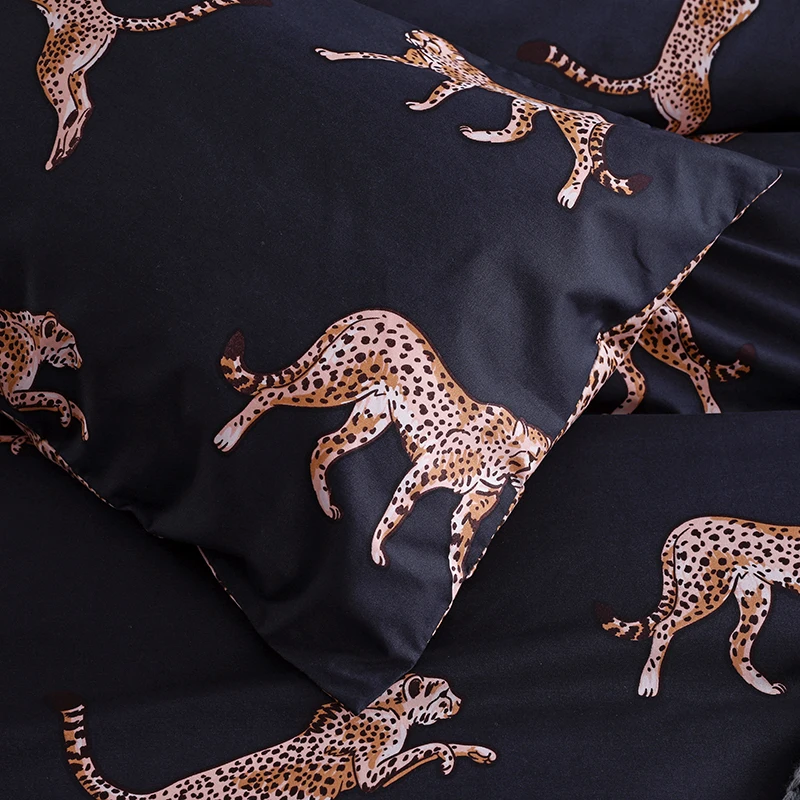 Набор пододеяльников для пуховых одеял с леопардовым принтом, двуспальный комплект постельного белья в мультяшном стиле, пододеяльник