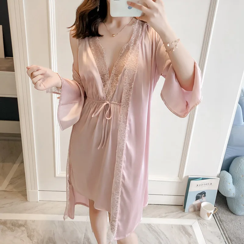 Пижама атласная пижама Высококачественная шелковая Домашняя одежда Соблазнительная Пижама для сна Розовая Сексуальная Одежда Нижнее белье