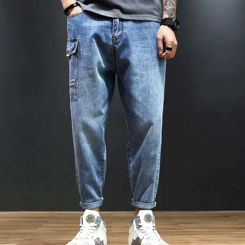 

Spring 2019 New Men's Jeans Leisure Large-pocket Zipper Designer Black Jeans Mens Casual Men Jeans Trousers