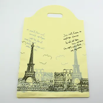 

50pcs/lot 25x39cm Effiel Tower Design Yellow Plastic Gift Bag Favor Boutique Clothing Gifts Packaging Bag Plastic Shopping Bags