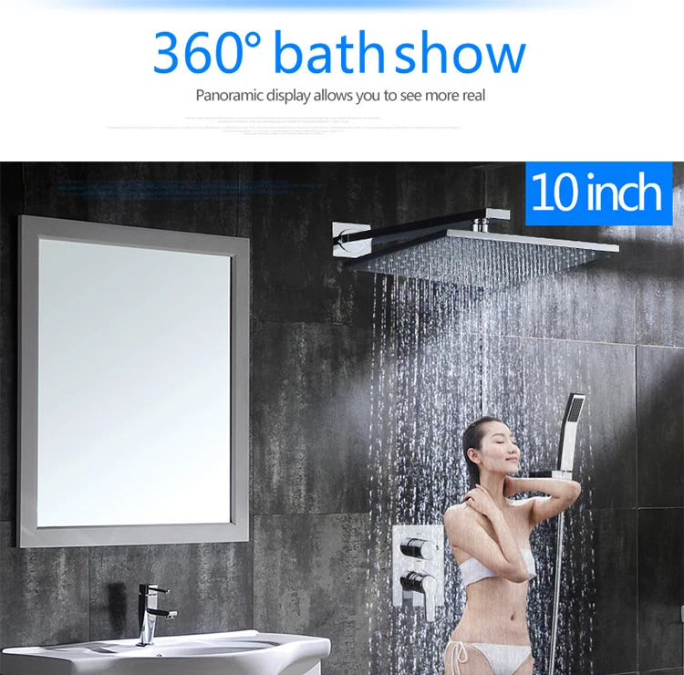 10 Inch Air Shower Head Set Booster Saving Water Concealed Wall Mounted Box Shower Kit  Rainfall Brass Bath &Shower Faucets (17)