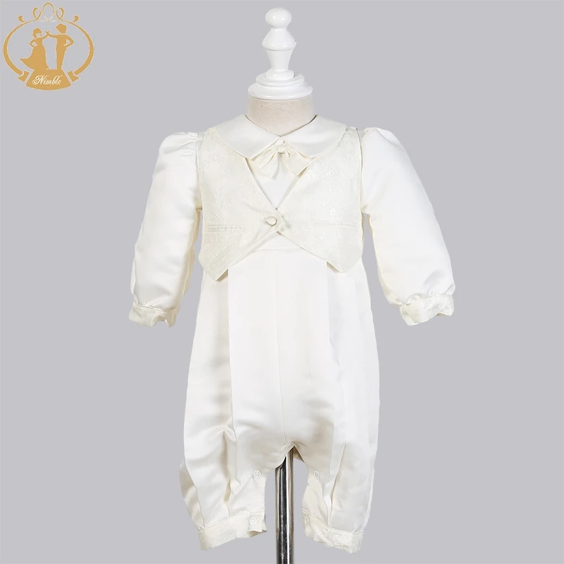 Nimble/Крестильные платья для маленьких мальчиков; атласные торжественные комбинезоны для мальчиков; Одежда для новорожденных; Детские платья для крещения цвета слоновой кости; Возраст 0-12 месяцев