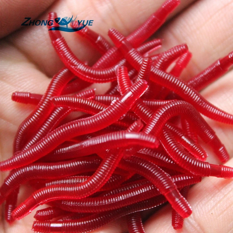 

200Pcs/lot 3.5cm Simulation Earthworm red Worms Artificial Fishing Lure Tackle Soft Bait Lifelike Fishy Smell Lures Red
