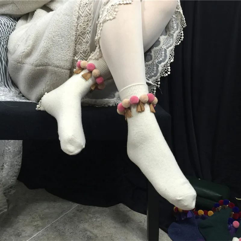 Image Princess sweet lolita  socks Korea color hair bulb Grain tassel sweet warm cashmere socks  DW24