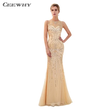 

CEEWHY Gray Luxury Crystal Evening Dresses Plus Size Long Mermaid Dress Beaded Prom Party Gowns Robe de Soiree Abendkleider