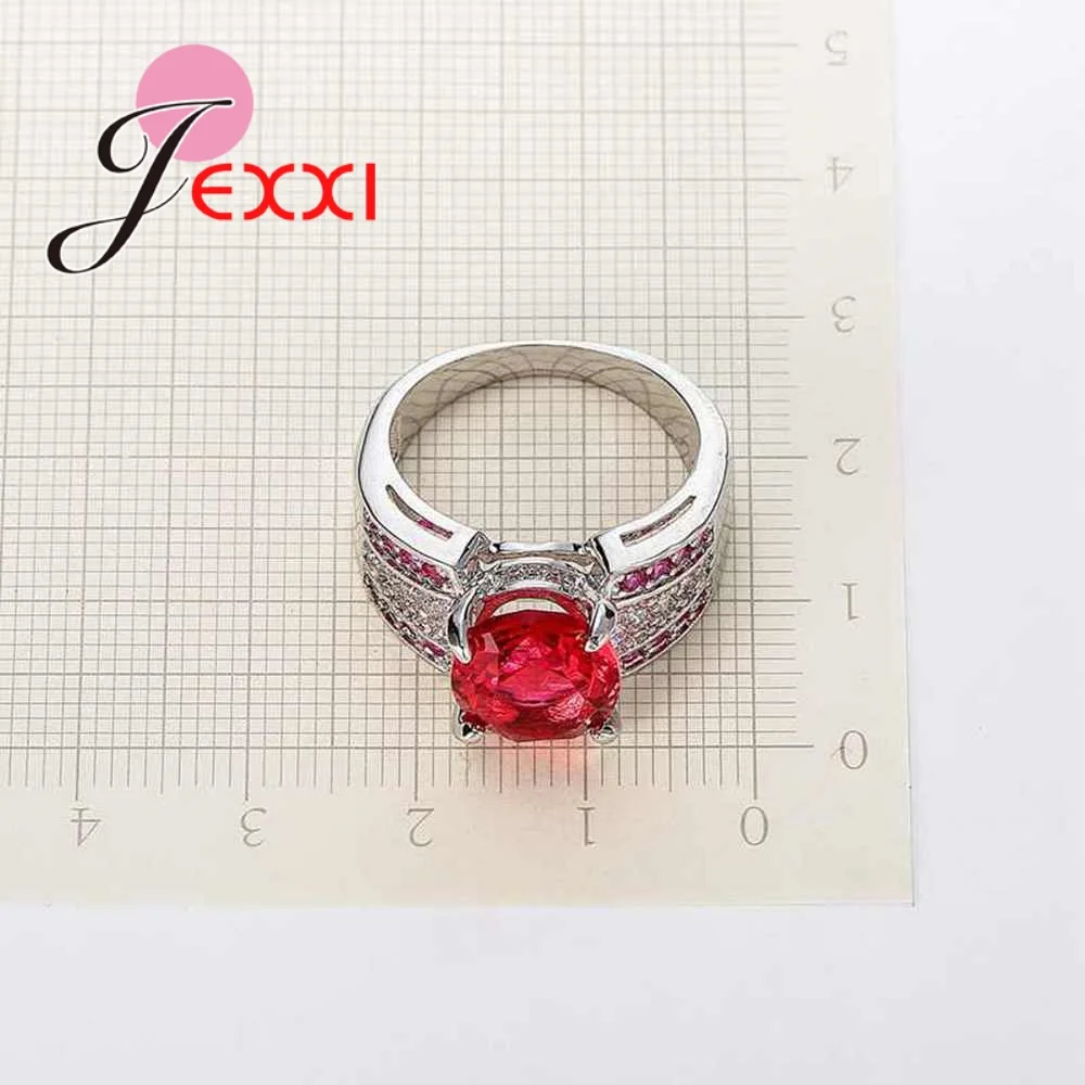 Модные большие красные CZ с красными и белыми Австрийскими кристаллами кольца на палец 925 пробы серебро для женщин девочек свадебные ювелирные изделия
