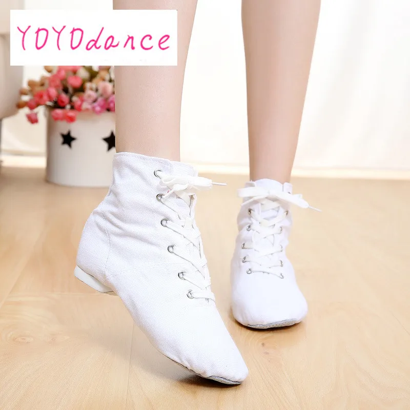 High Top Modern Canvas Jazz Ballet Dance Shoes Split Heels Soft Sole