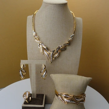 

Dubai Fine Jewelry Salix Leaves Design 24K Gold Color Plating Jewellery Sets FHK5389
