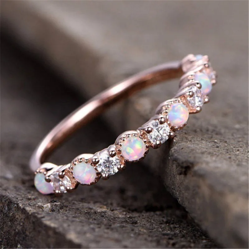 

Yobest CZ Stone Fire Opal Thin Rainbow Rings For Women Rose Gold Cubic Zircon Birthstone Rhinestone Simple Rings anel Jewelry