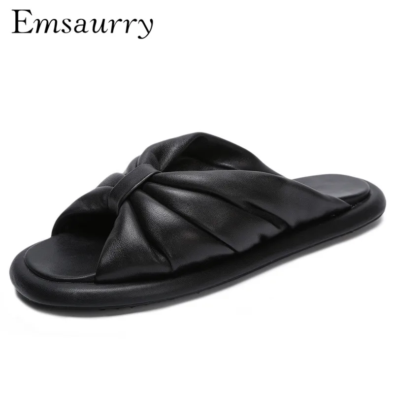 

Fashion Big Bowknot Flat Slippers Open Toe Outwear The New Chic White Slides Summer Shoes Woman