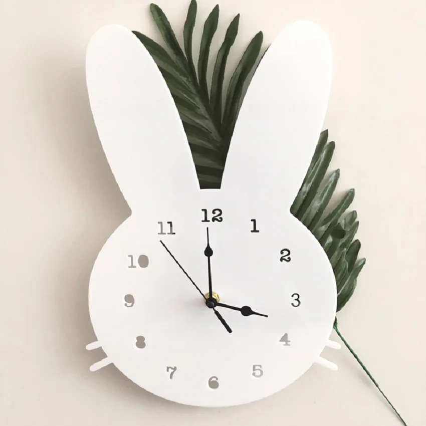 Скандинавские домашние часы кролика, Мультяшные бесшумные часы, настенные украшения, часы для детской комнаты, для мальчиков, декор для стен - Цвет: White