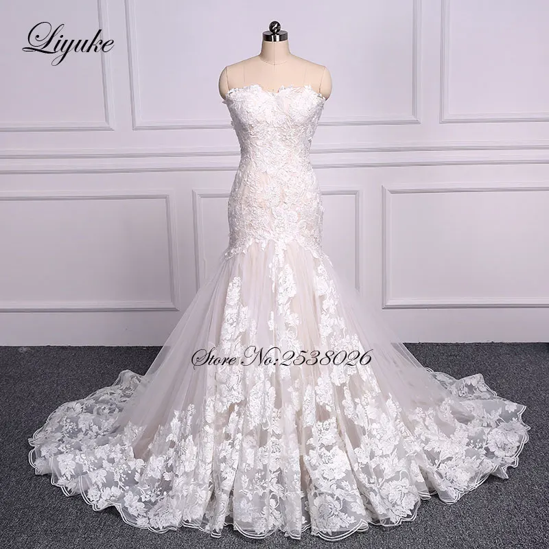 Liyuke элегантное милое кружевное свадебное платье с вышивкой и аппликацией, подсчет поезда, кружевное платье без рукавов