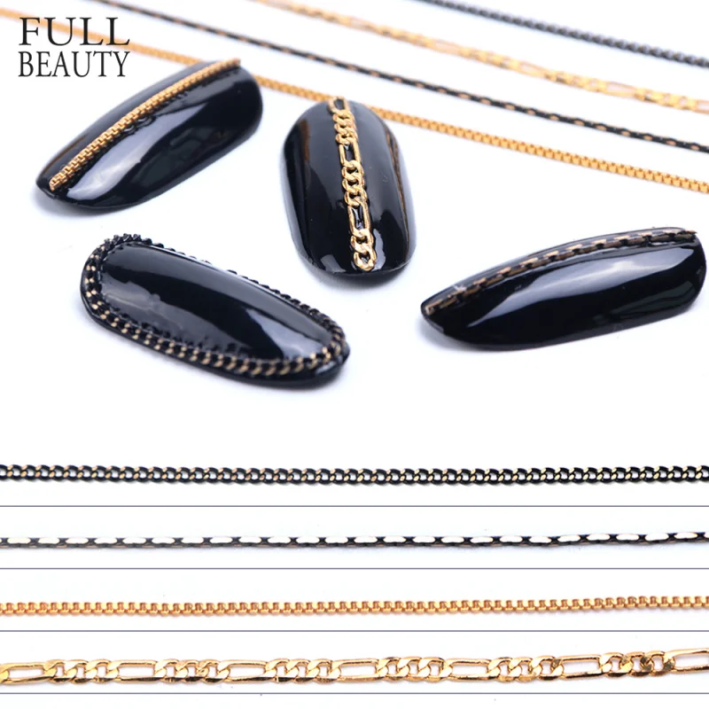 

1m Gold Steel Nail Chain 3D DIY Punk Metallic Ultrafine Zipper Nail Art DIY Filling Jewelry Decor Manicure Accessory CH780-1