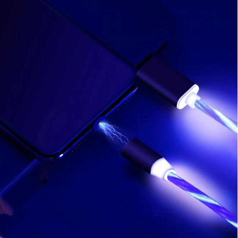 Flow Luminous Lighting Magnetic USB Cable For Samsung Galaxy S10 Plus Huawei P20 P30 Pro Type C USB Fast Magnet Charger Charging