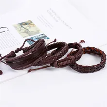 1 комплект, 4 шт., кожаный женский плетеный браслет, винтажный, ручной, многослойный, ретро, панк, кожаный браслет, ювелирные аксессуары, 4ED