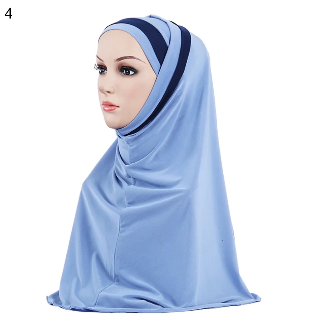 Хиджаб для мусульманок, исламский тюрбан-Джерси, модный двойной цветной комбинированный шарф, хиджаб, головной платок, шапка, шарф - Цвет: 4