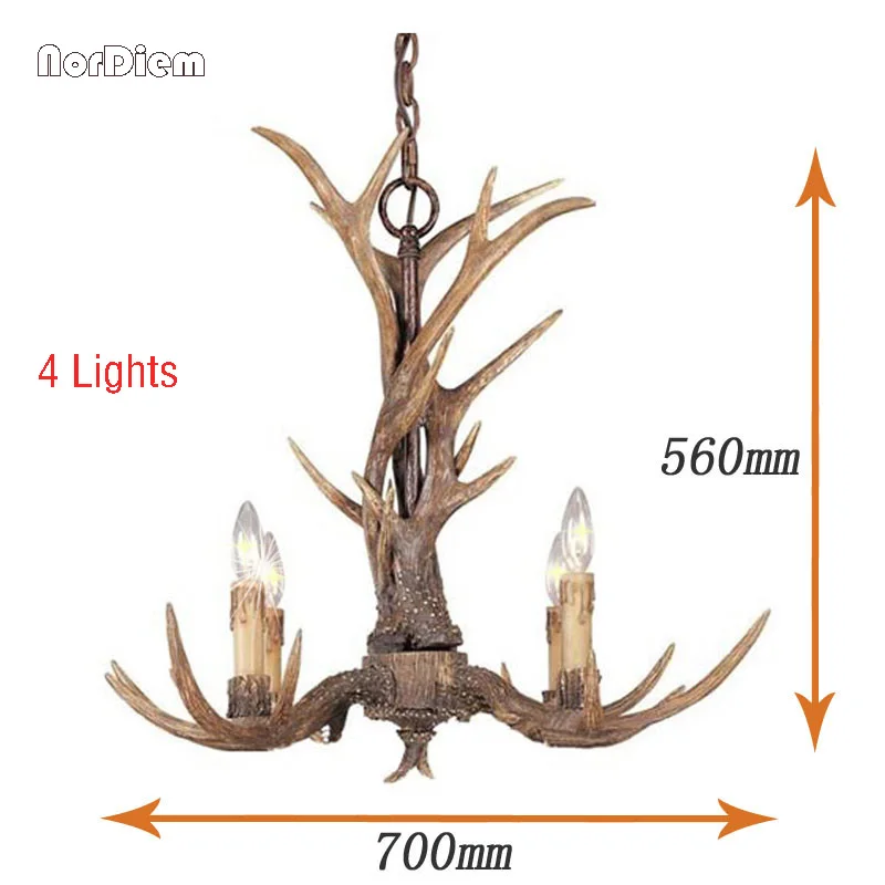 Страны Европы 4/6/8/10 головок гостиной рога Люстра Американский Ретро кухонный инвентарь из смолы в форме рогов оленя канделябры со свечами - Цвет абажура: 4 Lights no shade