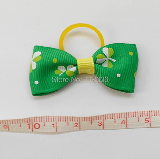 Boutique St Patricks Day Green Shamrocks Hair Bow for Doggie21.jpg