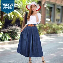 Горячая Распродажа модные юбки длиной до лодыжки женские дизайнерские осенние удобные плиссированные джинсовые юбки свободного кроя Saia размера плюс 5XL