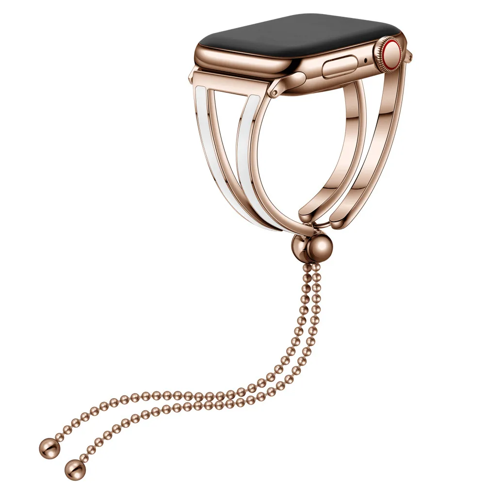 Дизайн Для женщин роскошный браслет для наручных часов Apple Watch, версии 5 4 3 2 1 женские ювелирный ремень для наручных часов iWatch, 40/44/38 мм/42 мм, с металлическими цепочками - Цвет ремешка: Rose gold white