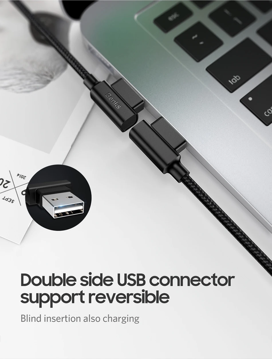 Benks Dual L Shape Lightning Data Cable 8 Pin For iPhone X XS XR 10 8 7 6s 5 Plus Fast Charge USB Charging Cables LED Light 1 (5)