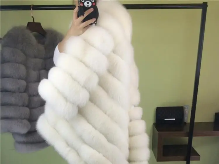 80 см Женская white fox пальто с мехом из натурального меха лисы длинная куртка для деловых женщин большие размеры S-6XL