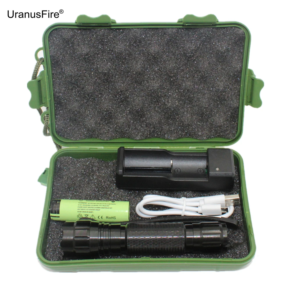 

Tactical flashlight white light 1200 lumen XM-L T6/L2 LED Portable torch fishing hunting lighting + 18650 battery + Charger