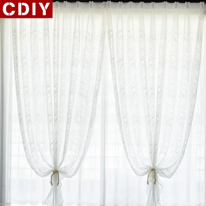 

CDIY Embroidered White Tulle Curtain for Living Room Bedroom Sheer Curtains for Kitchen Finished Window Voile Modern Balcony