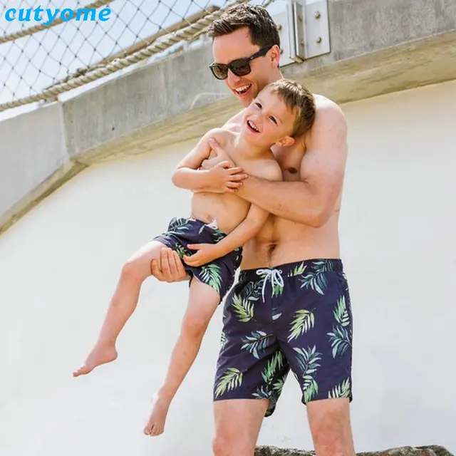 {Excellent|Wonderfull|Very Good|Very Recommended} Dad Father Bebes Son Swimswear Swim Suit Clothes 2019 Summer Leaf Printed Shorts Family Matching Daddy Me Men Boys Bathing Short Special Offers