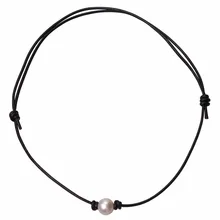 Женское кожаное колье-чокер Ambrum с одним жемчугом, ювелирные изделия из пресноводного культивированного жемчуга для девочек, колье с жемчугом ручной работы, регулируемое