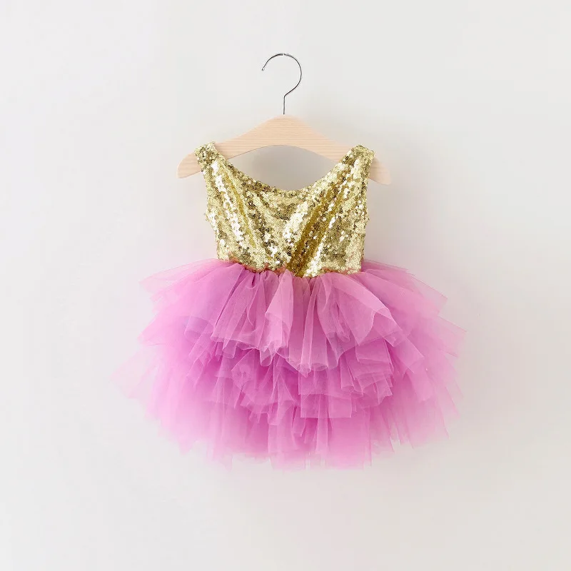 Buy Cheap EMS DHL Free Shipping Little Girl's Holiday Lace Casual kids dress Princess Gold Violet Dress Sequin Tiers Tutu Dress 90-130