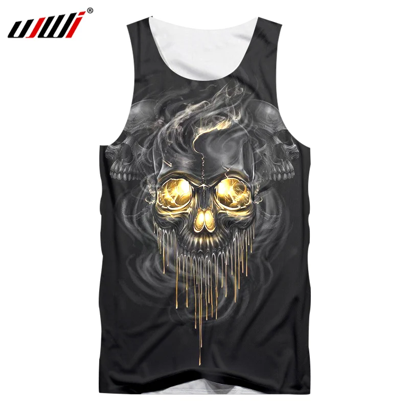 

UJWI Men's Summer Tank Tops 3D Print Smoking Metal Skull Vest Hombre Fit Slim Jersey Sleeveless Tee Shirts Undershirts Dropship