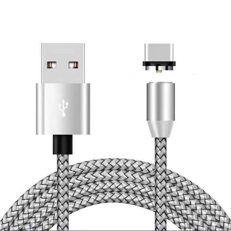 1 м светодиодный магнитный кабель для быстрой зарядки для iPhone XR XS MAX SAMSUNG XIAOMI Micro usb type-C Магнитный USB кабель для зарядки телефона - Тип штекера: Silver