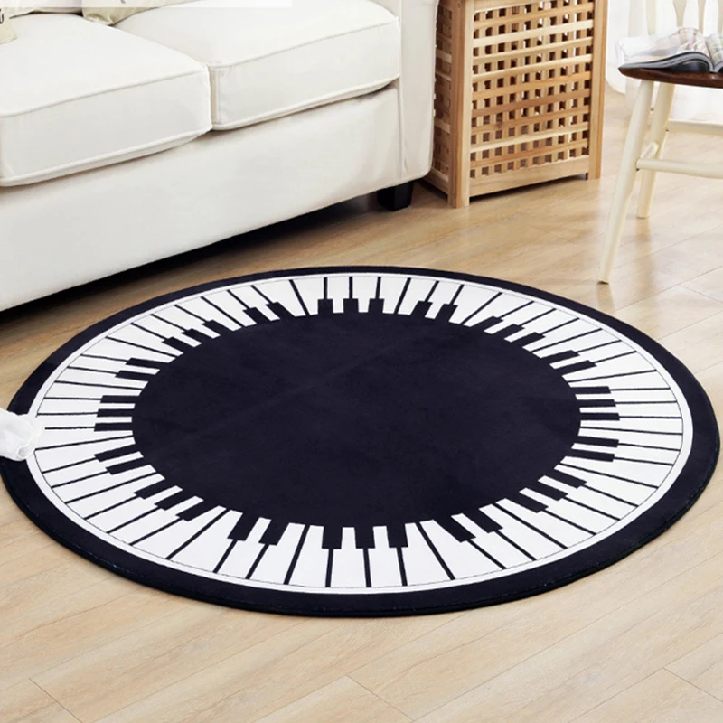 Piano Mats Round Carpets For Living Room Black White Geometric Music