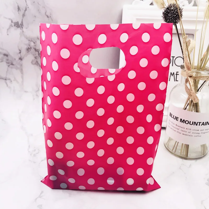 0 : Buy Pink White Dot Plastic Gift Bags With Handles 15x20cm 100pcs/lot Plastic ...