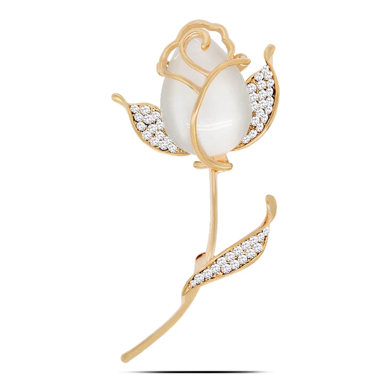 B641 Tulip Flower Brooch Pins Gold Color Jewelry Korean Rhinestone