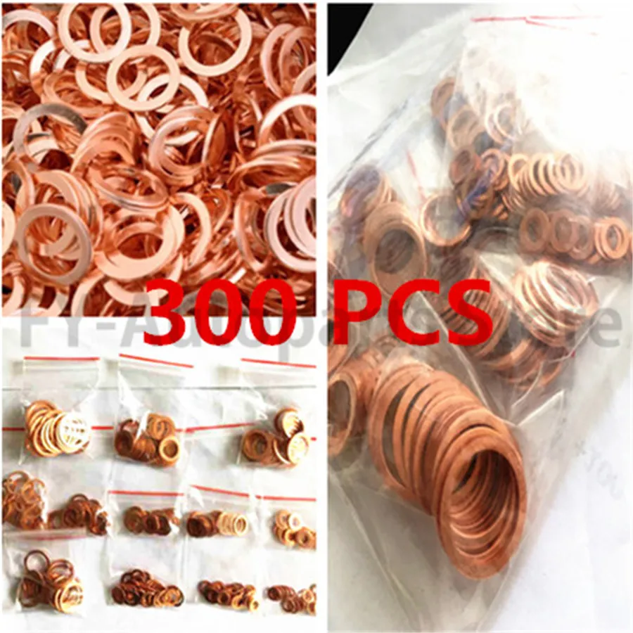 12 Size 300Pcs Solid Copper Crush Washers Seal Flat Ring Gasket Kit