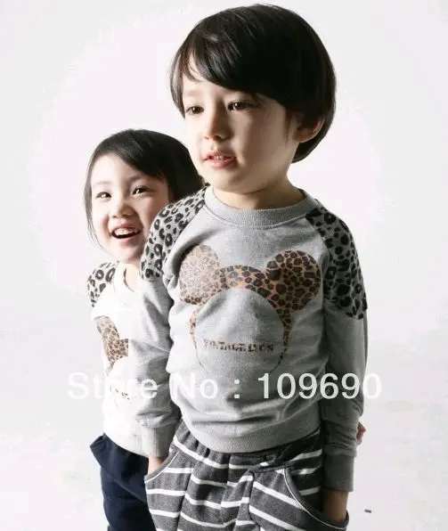 Good News!Free shipping ! Brown mickey mouse head pattern handsomely beautiful kids long sleeve tshirt 5pcs/lot | Мать и ребенок