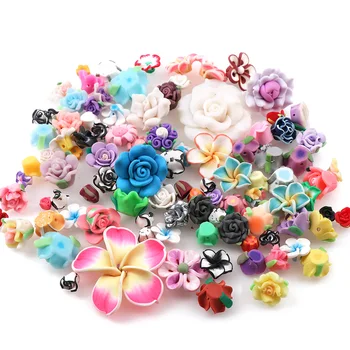 

50pieces 8-30mm Colorful Polymer Clay Rose Flower Beads For Diy Women Brooch Necklace Jewelry Clothes shoe Accessories