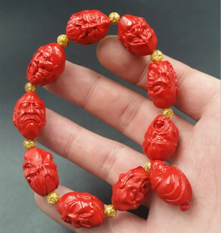 elegant natural arhat head Chinese red cinnabar bracelet hand-carved bracelet