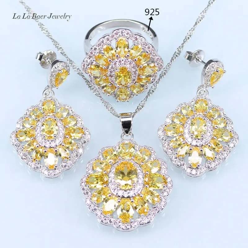 

L&B Orange 925 Logo Silver Color Jewelry Sets Mariquesa Natural Stone Zircon Big Earrings Women Wedding Crystal Jewelry Set