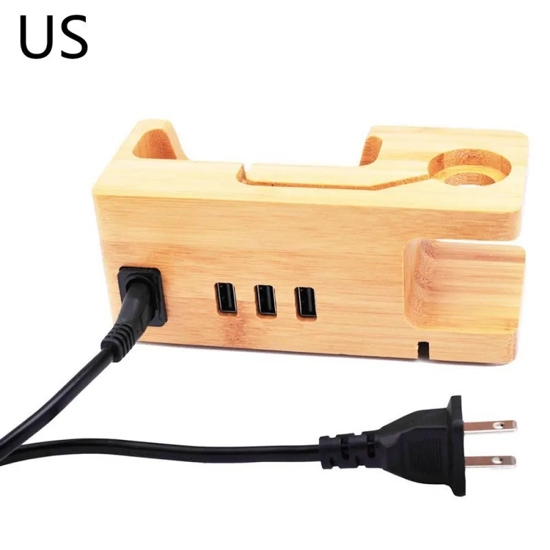 Универсальное бамбуковое настольное зарядное устройство Подставка 3 usb-порта зарядная станция для IOS часы для iPhone X 8 держатель для зарядки док-станция