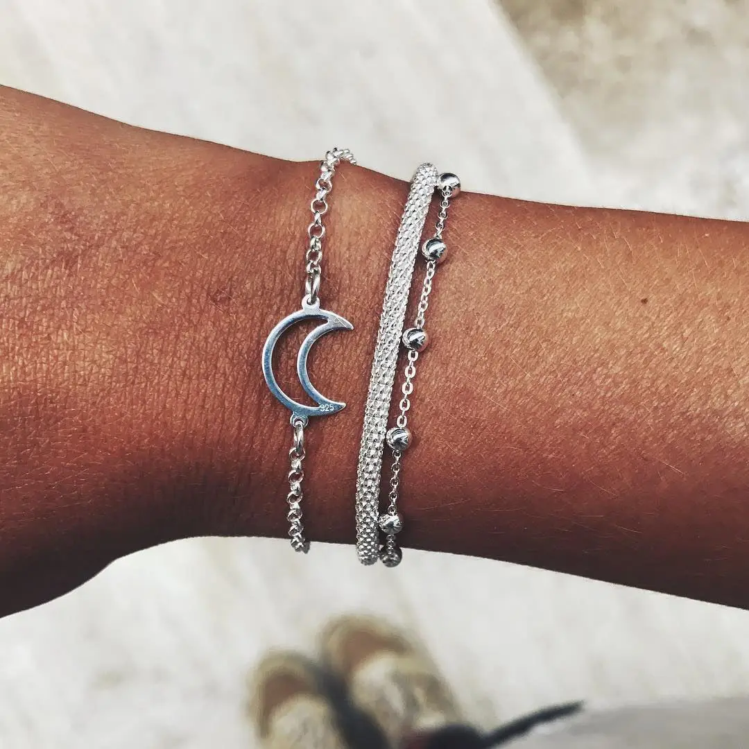

3 Pcs/ Set 2019 New Multilayer Sliver Bracelets Punk Fashion Moon Link Chain Bracelets Set Women Exquisite Simple Daily Jewelry