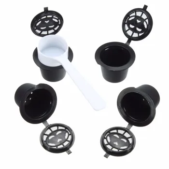 4Pcs one Pack RefillableReusable Coffee Capsules Pod for Nespresso Coffee machine Coffee Cup Filter with spoon